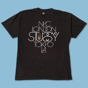 Y2K STUSSY Cities World Tour NYC LONDON TOKYO LA Black T-shirt Medium